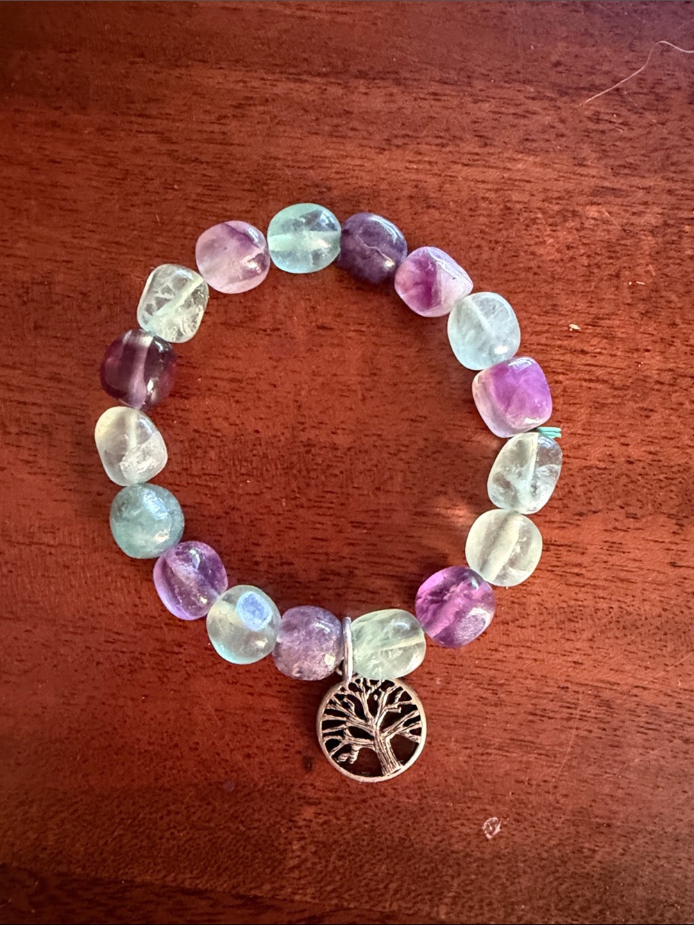 Genuine green and purple Jade Bead Bracelet - Purple & Green